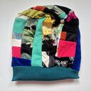 czapka wełniana filcowana zimowa czarna handmade w kwiaty na podszewce - rozmiar uniwersalny, weł