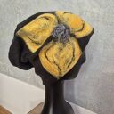 czapka wełniana filcowana zimowa clbrazowa ostatnia handmade w kwiaty na podszewce
