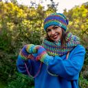 Czapka MERINO 50%- Tęcza błękit” NEVERLAND