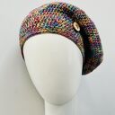Wiosenny beret damski z antenką - ręcznie robiony z bawełny i akrylu (one size)