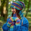 Czapka MERINO 50%- Tęcza błękit” NEVERLAND