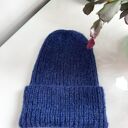 Ręcznie robiona czapka damska MORGANA Alpaka z Jedwabiem 5575/39 Granatowy