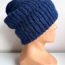 Ręcznie robiona czapka damska MORGANA Alpaka z Jedwabiem 5575/39 Granatowy