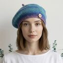 Wiosenny beret damski z antenką ręcznie robiony bawełna one size