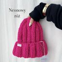 Czapka Nordic 100% wełna neonowy róż