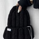 Gruba wełniana czapka czarna beanie 100% wełna handmade