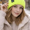 Ciepła czapka robiona na szydełku z akrylun neonowy róż/ żółty