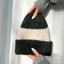 Czapka Mila beanie paski podwójne ocieplenie baby alpaka wełna merino