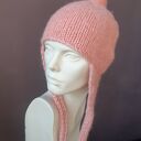 Alpaca pilotka z węzełkiem morelowa balaclava czapka z nausznikami brzoskwiniowy róż