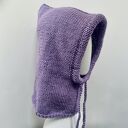 Liliowa balaclava oversize z merino - kominiarka z kapturem zamiast czapki