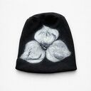 czapka wełniana filcowana zimowa czarna handmade w kwiaty na podszewce - rozmiar