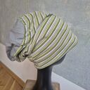 Czapka zielona w paski szara gora na podszewce wykonana w pojedynczym egzemplarzu Smerfetka, rozmiar