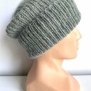 Ręcznie robiona czapka beanie AUREA 100% Baby Merino plus moher i jedwab 50/34 Zielona Szałwia