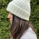 Ręcznie robiona czapka beanie MIRA 100% Merino plus moher i jedwab 01 Ecru