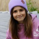 "Jasny fiolet" czapka dla dziecka logo ekoskórka