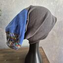 Czapka niebiesko - szare Długa Smerfetka na podszewce świetna na codzienne noszenie