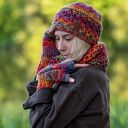 Czapka MERINO 100% Hope "Przygaszone Czerwienie" podszewka BAWEŁNA