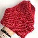 Ręcznie robiona czapka beanie AUREA - baby merino, moher i jedwab (wywijana), czerwona