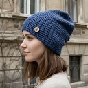 Czapka przejściowa cienka beanie smerf bawełna S/M blue