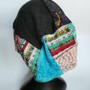 czapka turbanowa etno boho patchwork - na podszewce, rozmiar uniwersalny, lekko rozciągliwa, końcówkę