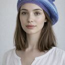 Wiosenny beret damski z antenką ręcznie robiony bawełna one size