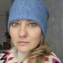 Niebieska krótka czapka na podszewce - ręczne wykonanie