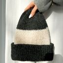 Czapka Mila beanie paski podwójne ocieplenie baby alpaka wełna merino