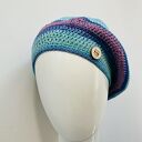 Wiosenny beret damski z antenką ręcznie robiony bawełna one size