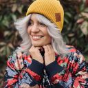 Bawełniana czapka beanie logo ekoskórka “Miodowa musztarda”