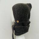 Balaclava-kominiarka z szalikiem - brąz i szarość, ręcznie na drutach