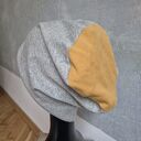 Czapka damsko - męska szaro - żółta brzegi wykończone ostro dzianinowa bez podszewki