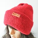 Cerwona czapka z wełny alpaki podwójna ręcznie robiona