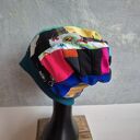 czapka wełniana filcowana zimowa czarna handmade w kwiaty na podszewce - rozmiar uniwersalny, weł