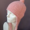 Alpaca pilotka z węzełkiem morelowa balaclava czapka z nausznikami brzoskwiniowy róż