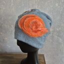 czapka wełniana filcowana zimowa handmade w kwiaty na podszewce - rozmiar uniwersalny, wełniana, fil