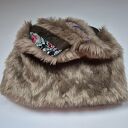 Futrzana czapka beż Góra patchworkowa folkowa na podszewce rozmiar na większą głowę 59cm -61cm, polec