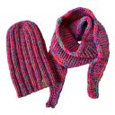 Luksusowy komplet: kolorowa czapka beanie i chusta petite z alpaki, merino i jedwabiem