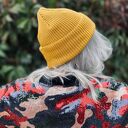 Bawełniana czapka beanie logo ekoskórka “Miodowa musztarda”