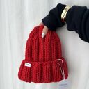 Gruba wełniana czapka beanie 100% wełna kolor świąteczny czerwony