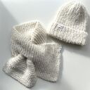 Wełniany zestaw czapka szalik Boucle alpaka wełna handmade ręcznie