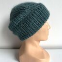 Ręcznie robiona czapka beanie AUREA 100% Baby Merino plus moher i jedwab 47/37 Morze Północne