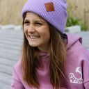 "Jasny fiolet" czapka dla dziecka logo ekoskórka