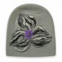 czapka wełniana filcowana zimowa szara handmade w kwiaty na podszewce - rozmiar