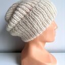 Ręcznie robiona czapka damska MORGANA Alpaka z Jedwabiem 100/01 Ecru