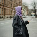 Balaclava oversize kominiarka kaptur zamiast czapki z merino piękny liliowy