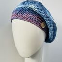 Wiosenny beret damski z antenką ręcznie robiony bawełna one size