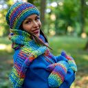 Czapka MERINO 50%- Tęcza błękit” NEVERLAND