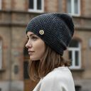 Czapka przejściowa cienka beanie smerf bawełna S/M antracyt