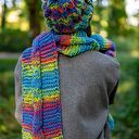Czapka merino 50% "Tęcza błękit" SMILE - ciepła damska z polarem i pomponem