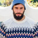 Wywijana DWUSTRONNA logo z ekoskórki „Brudny niebieski”